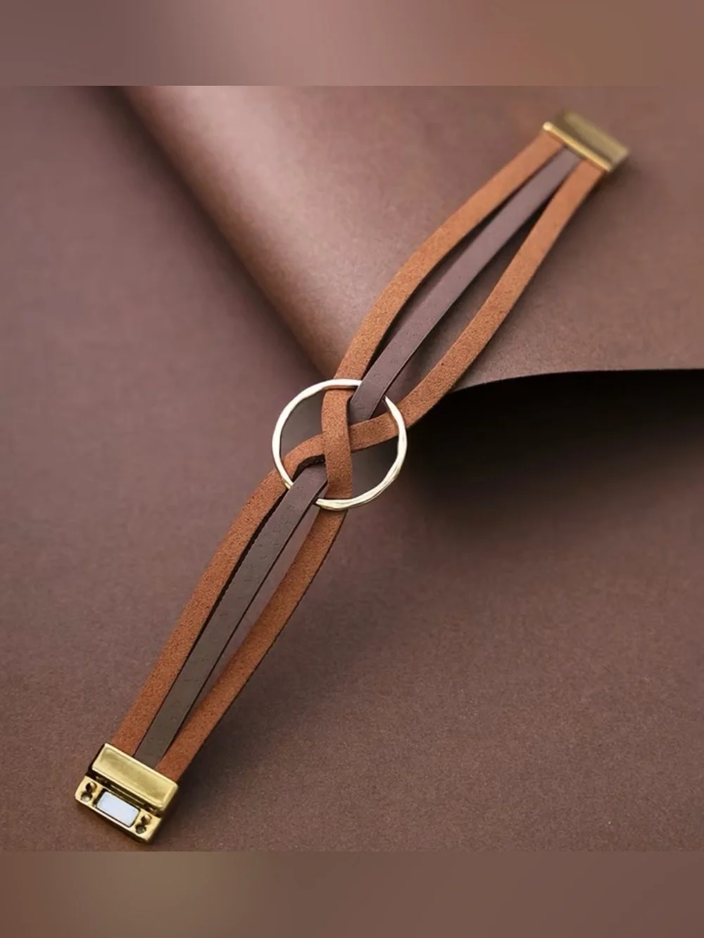 Western Rose Gold and Blush Multi-Strand PU Leather Bracelet
